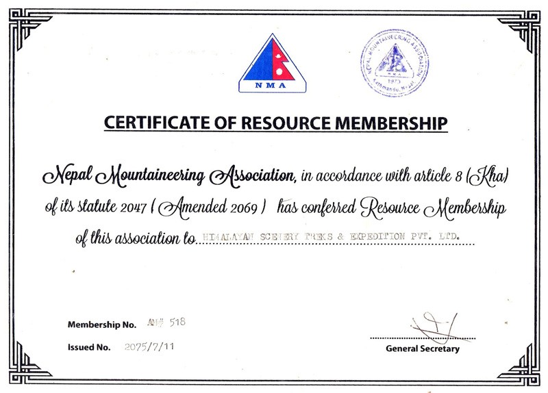 Certificate of NMA