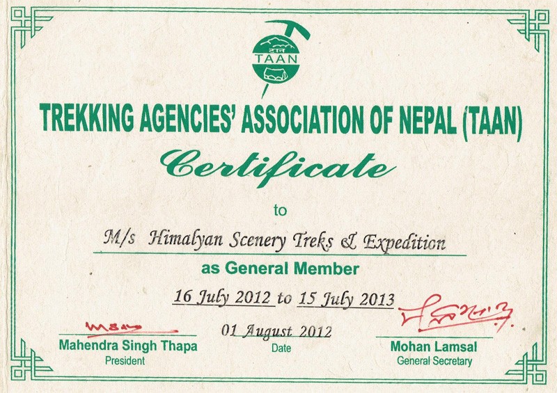 Certificate of TAAN