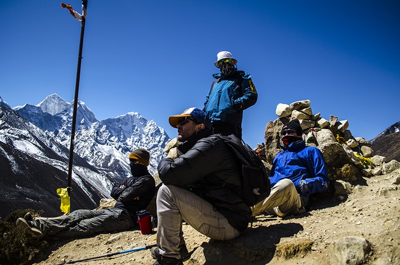 People Resting after a long walk Everest Trek Nepal