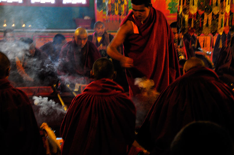 Monks Praying at Tengboche Monastry
