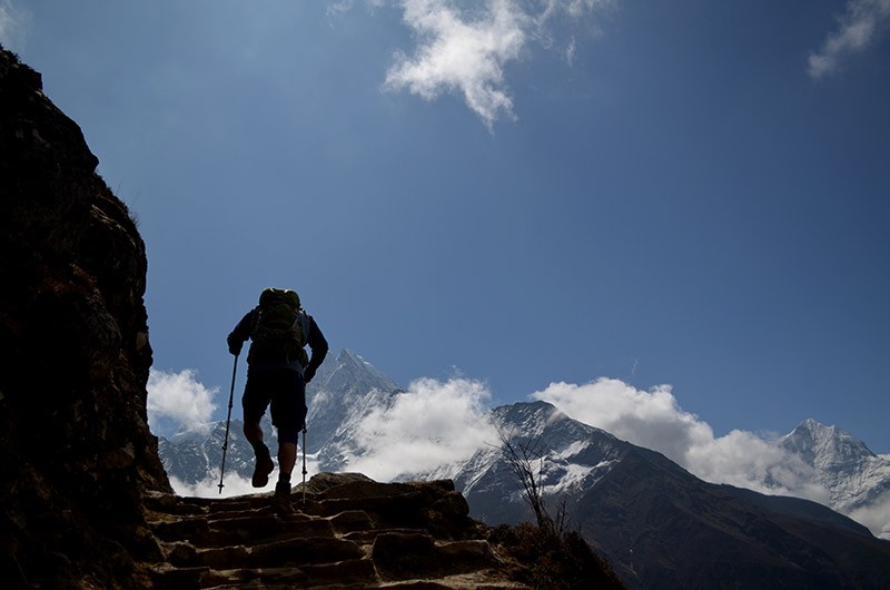 Hiking along the trail of Everest