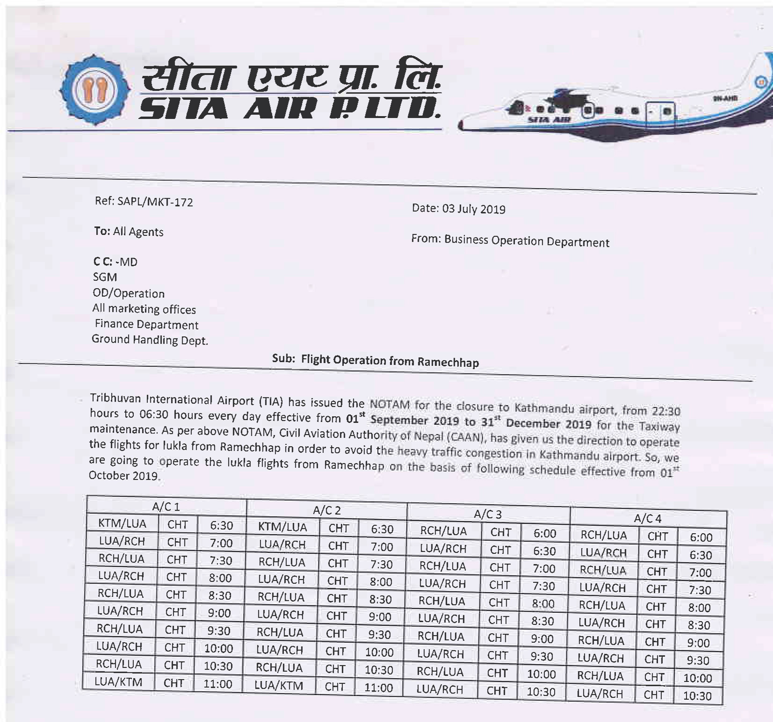 Sita Air Flight Reroute To Lukla