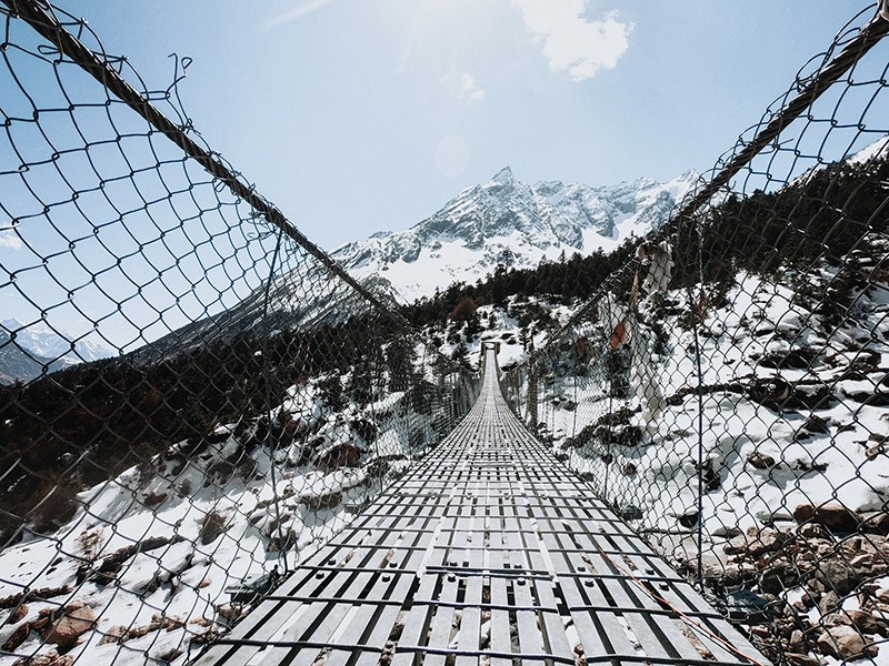 Beautiful suspension bridge Manaslu trek