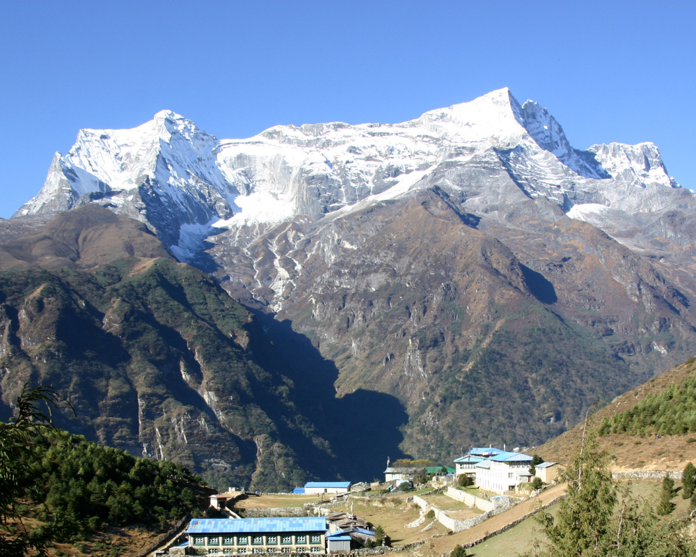 View of Kwange Peak from Namche Bazaar.