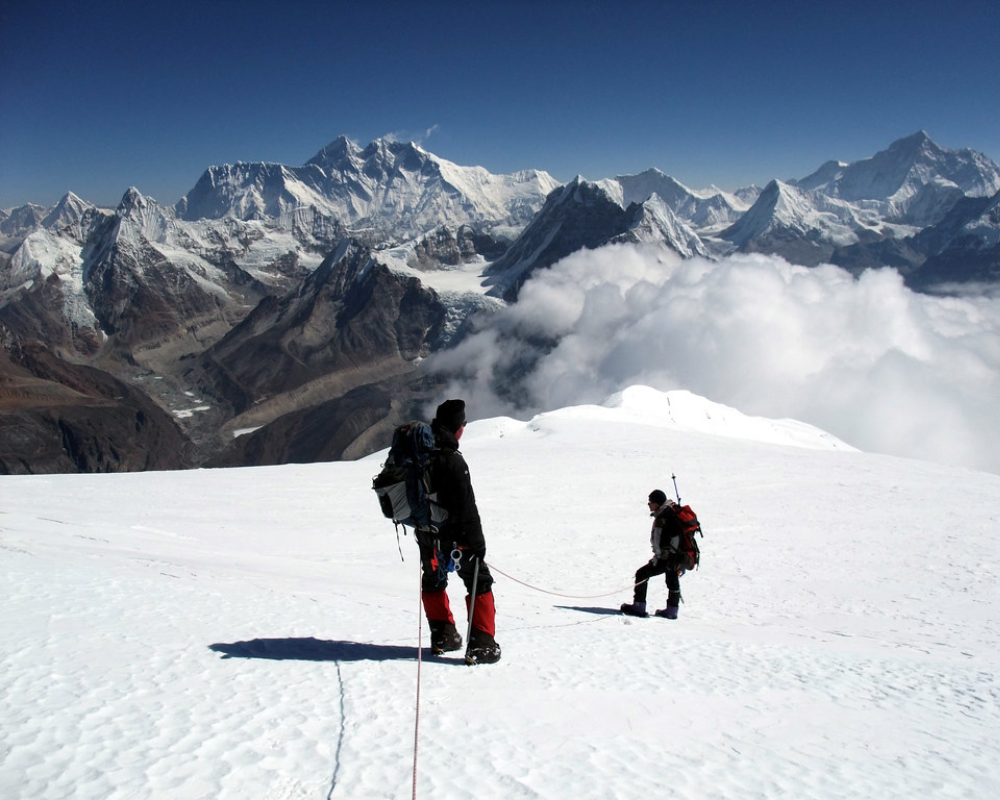 Two climbers approach the Mera peak.