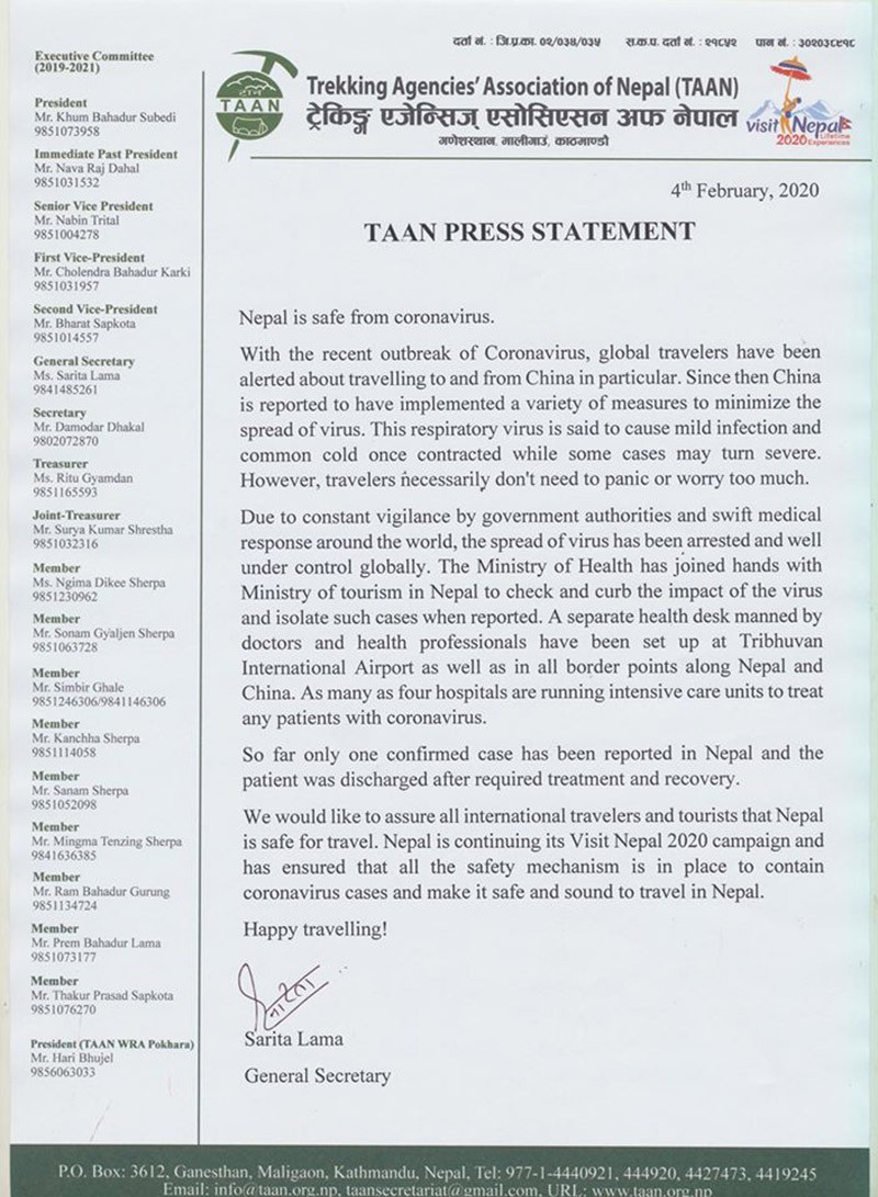 TAAN Press Release for Corona Virus Issue