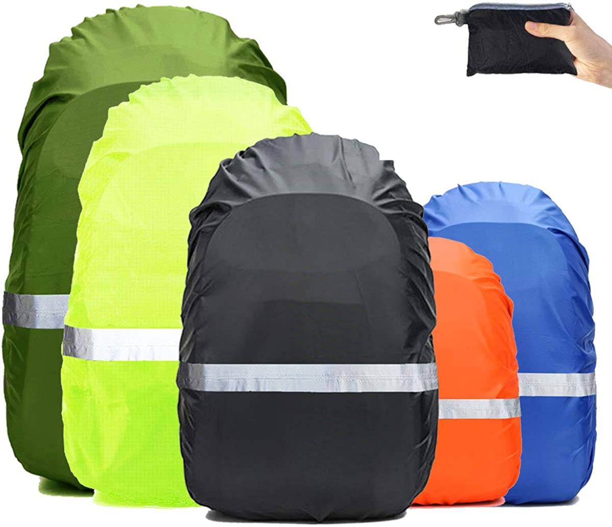 Backpacks with rain covers.
