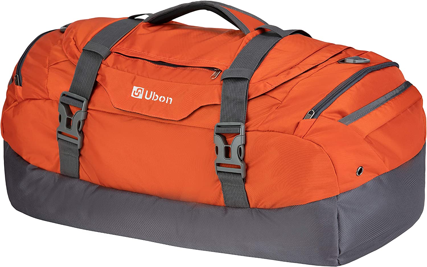 An orange duffel bag.