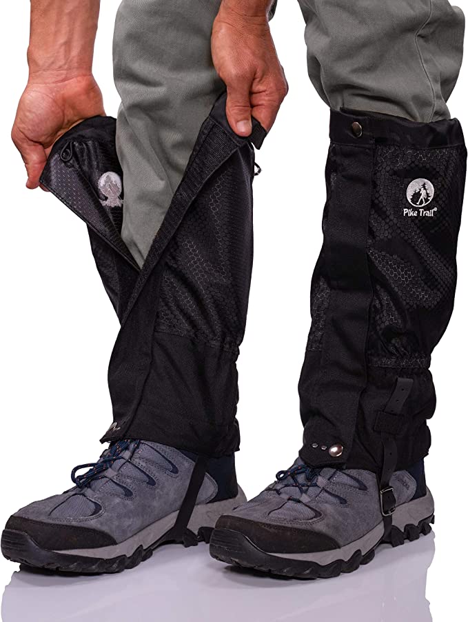 A man wears leg gaiters/leg warmers.