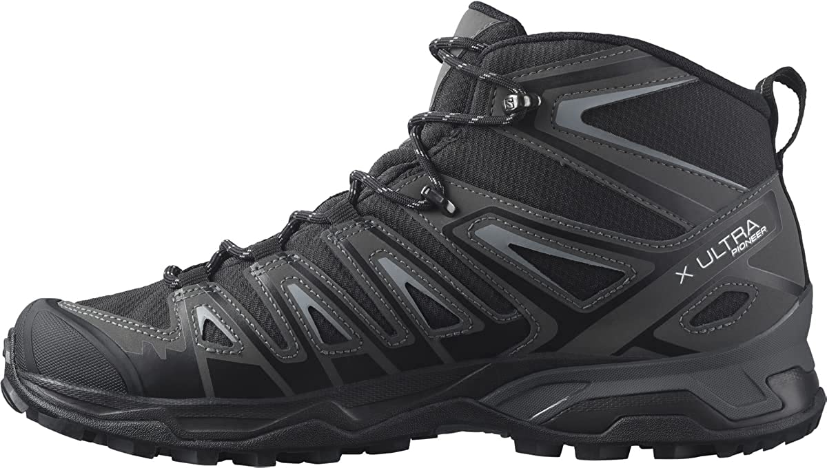 A pair of Salomon waterproof hiking boots.