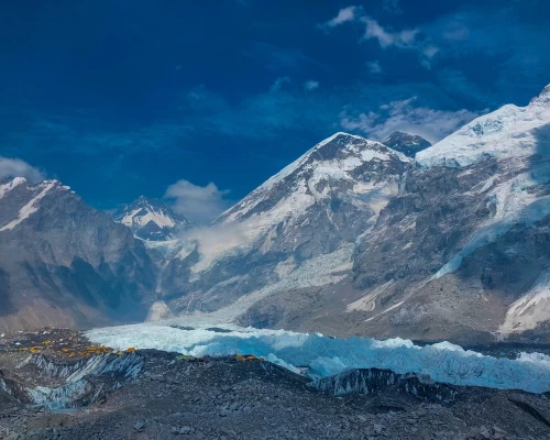 Everest Base Camp And Everest On Background