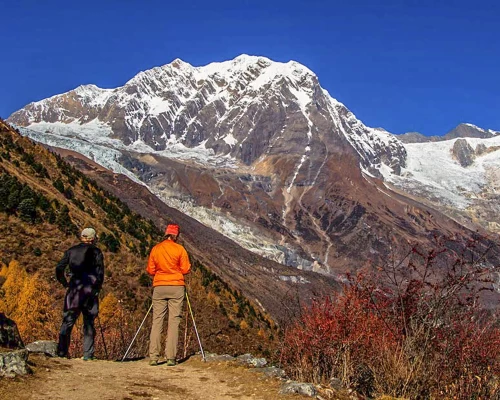  Trekkers Stare Looking At The Mountain Range During Manaslu Trek 