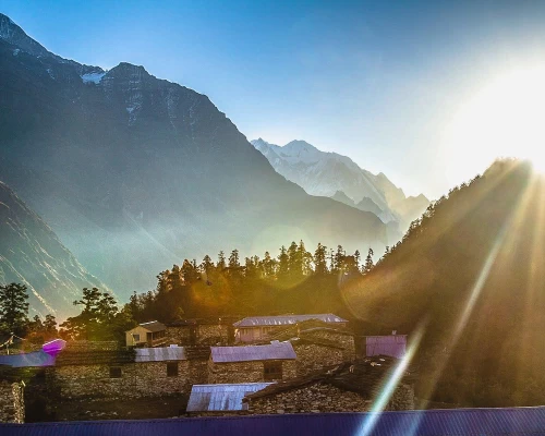  Morning Sunlighting Up The Village Of Samdo And Mountain Peaks