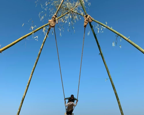 Children Play Swing A Dashain Festival
