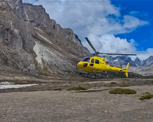 Helicopter Lands At Pheriche To Pick Up Trekkers Of Luxury Trek