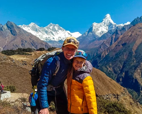 Mother And Son Embracing Everest View Trek